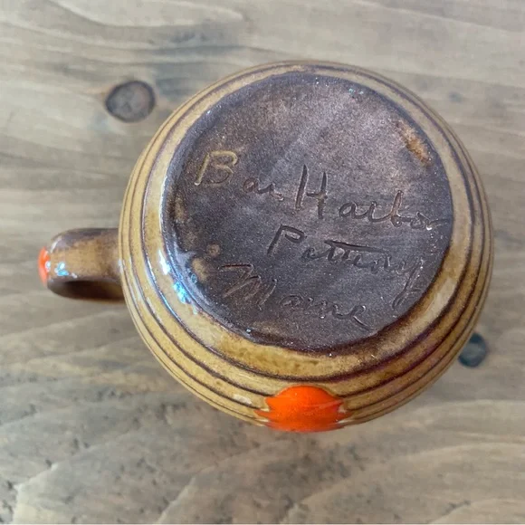 Bar Harbor Pottery 3.25” Creamer Pitcher Maine Vintage Retro Brown Orange Drip - Picture 7 of 11